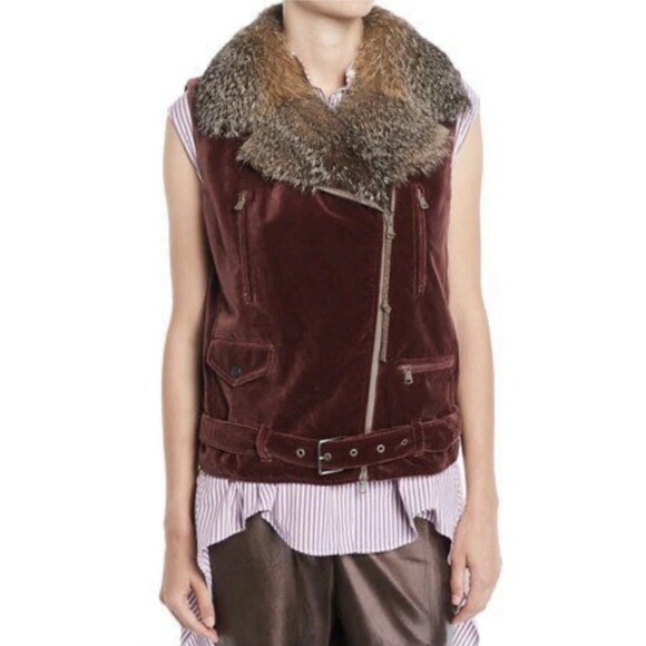NWT Brunello Cucinelli Velvet Fox Fur Puffed Vest Jacket Pockets Sz 36 - Picture 9 of 9